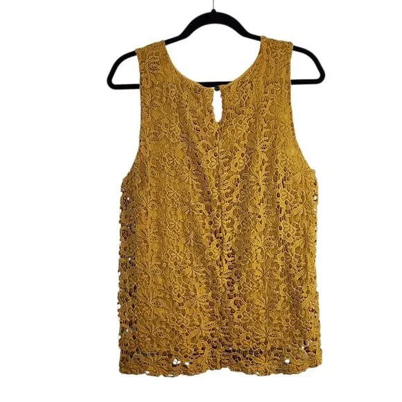 Lucky Brand Women's Crochet Lace Boho Mustard Yellow Sleeveless Tank Top Size XL - Picture 4 of 8